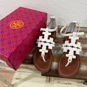 Tory Burch White and Brown Sandals